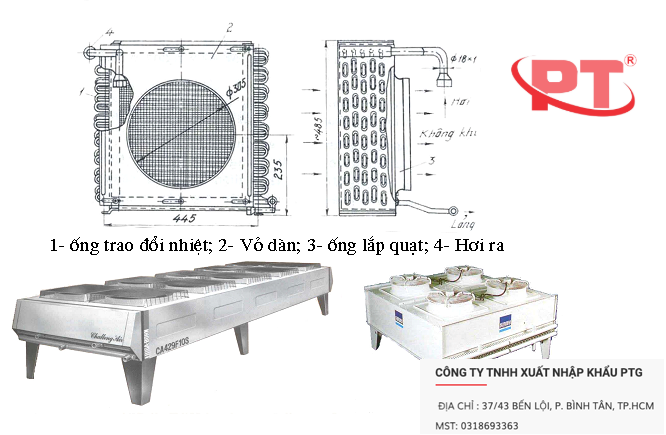 Sơ đồ nguyên lý hoạt động của dàn ngưng cưỡng bức giải nhiệt nước và gió