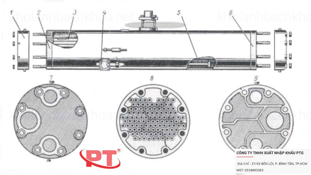 Cấu tạo bên trong và mặt cắt bình ngưng ống chùm NH3 PTG